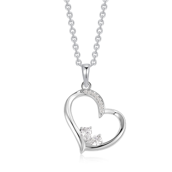 Sølvhalskæde med hjertevedhæng, dekoreret med små sten og poleret overflade, rundledskæde.