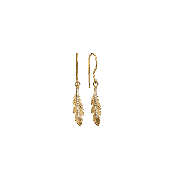 Ørehænger, 8kt guld, fjer m/28 cz, fra aagaard