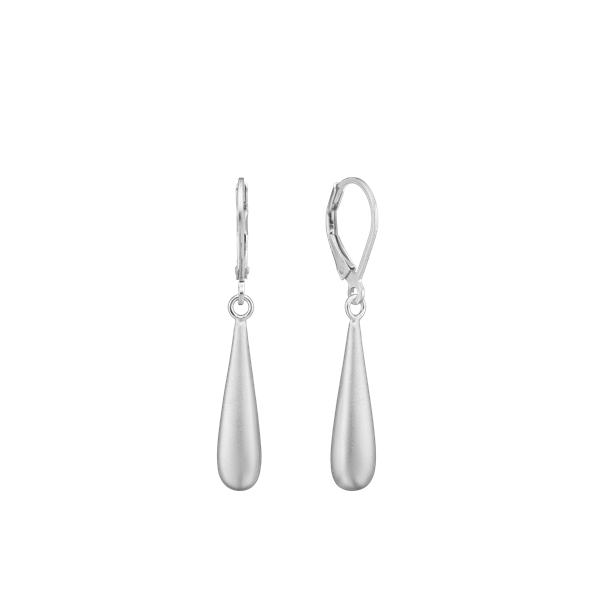 Ørehænger, drop sandblast, sølv, fra aagaard