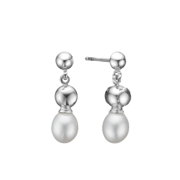 Ørehænger ferskvandsperle, sølv, fra aagaard