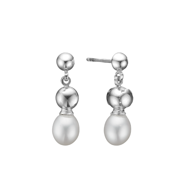 Ørehænger ferskvandsperle, sølv, fra aagaard