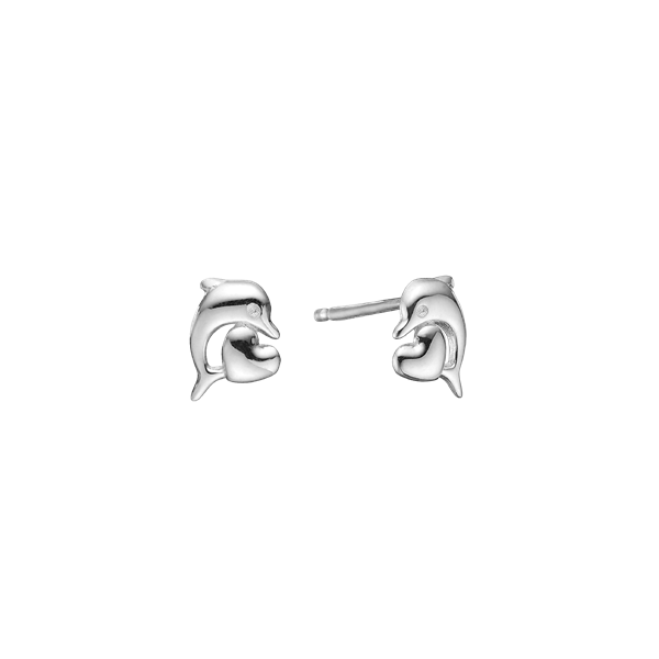 Delfin m hjerte ørestikker sølv, fra aagaard