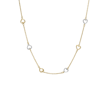 Halskæde 8kt, rød/hvidguld hjerter, 45 c, fra aagaard