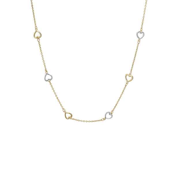 Halskæde 8kt, rød/hvidguld hjerter, 45 c, fra aagaard