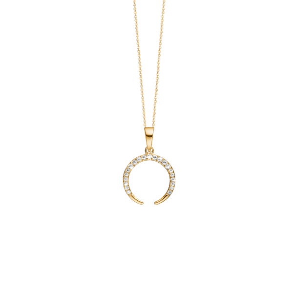 Halskæde, cz horn, 21 cz, forg sølv, fra aagaard