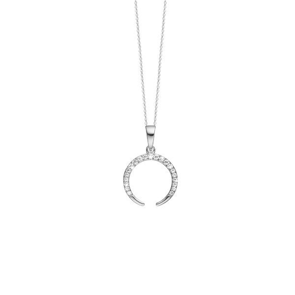 Halskæde, cz horn, 21 cz, sølv, fra aagaard