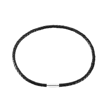 Læder collier sort flet m/stål lås, fra aagaard
