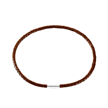 Læder collier brun flet m/stål lås, fra aagaard