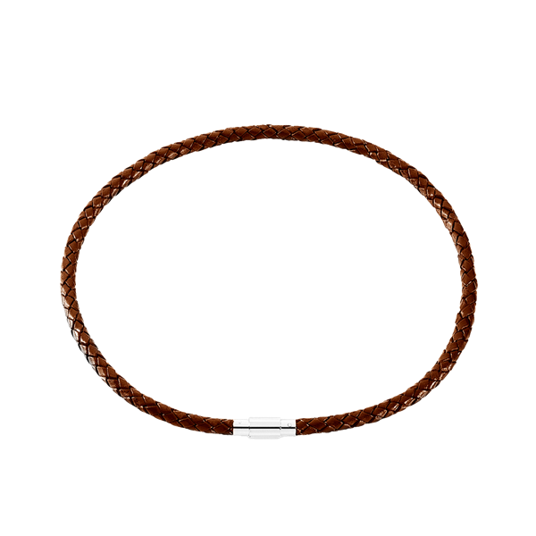 Læder collier brun flet m/stål lås, fra aagaard