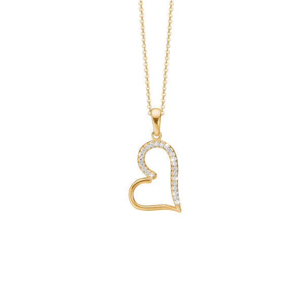 Halskæde med hjerte m/cz, forg sølv, fra aagaard