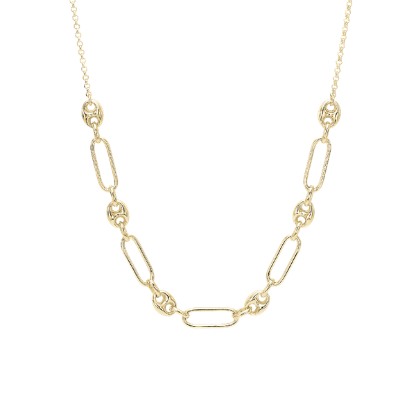 Halskæde led/bønne, 42+3cm, forg sølv, fra aagaard