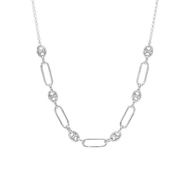 Halskæde led/bønne, 42+3cm, sølv, fra aagaard