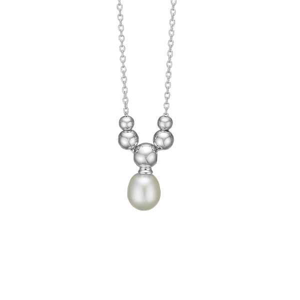 Halskæde ferskvandsperle, 45cm, sølv, fra aagaard