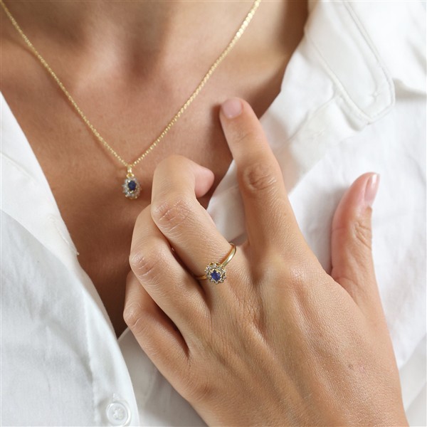 Ring, 8k, safir/diamanter, fra aagaard