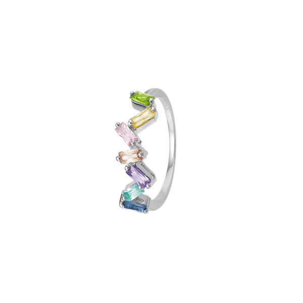 Baquette ring, sølv, 6 sten, fra aagaard