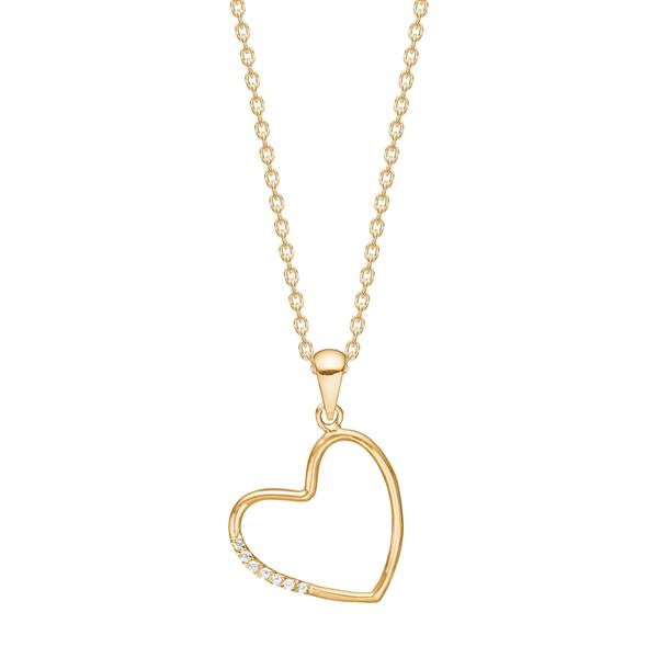 8kt. guld hjertevedhæng m. cz inkl. forg. kæde, fra Siersbøl