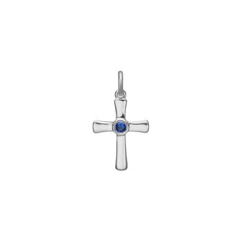 Siersbøl sølvkors med blå safir 18 mm