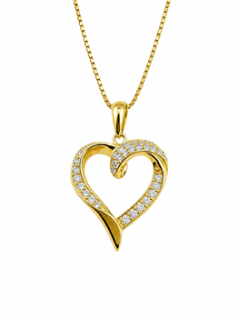 Vedhæng sølv forgyldt hjerte zirkonia med kæde, fra L&G