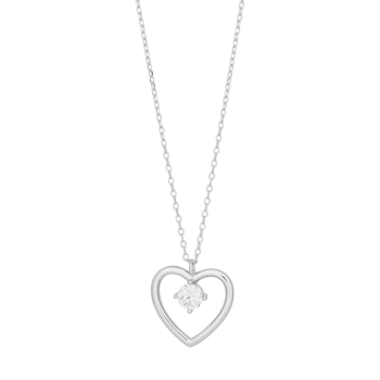 Rhod. Sølv vedh. hjerte med 1 x cz inkl. kæde  , fra Siersbøl