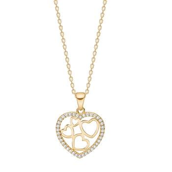 8kt. guldvedhæng hjerte m. cz inkl. forg. kæde, fra Siersbøl