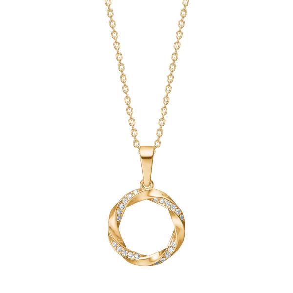 8kt. guldvedhæng cirkel  m. cz inkl forg sølvkæde , fra Siersbøl