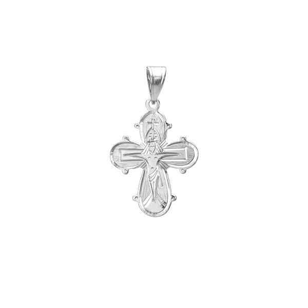 Rhod. sølv d.kors graveret 17 x 20,5 mm, fra aagaard