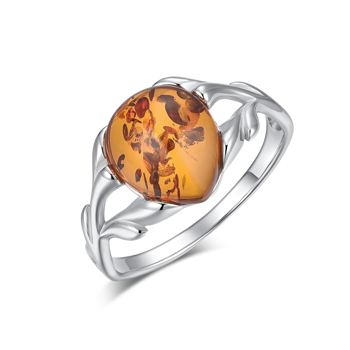  Sølv Ring med Rhodineret Rav i dråbeform, Støvring