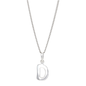 Rhod. sølvbogstav D 12mm  inkl. kæde , fra Siersbøl