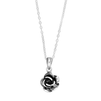 Rhod. sølvvedhæng m/ox. rose inkl. kæde, fra Siersbøl