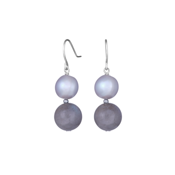 SHAPE Sølv rhod. ørehænger grå fvp + labradorite, fra Siersbøl Shape