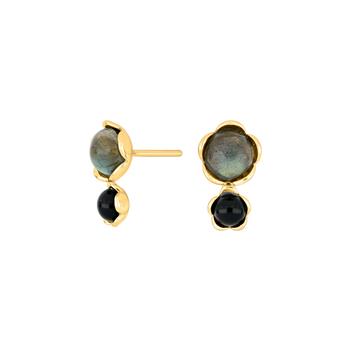 SHAPE Sølv forg. ørestik m/labradorit + onyx, fra Siersbøl Shape