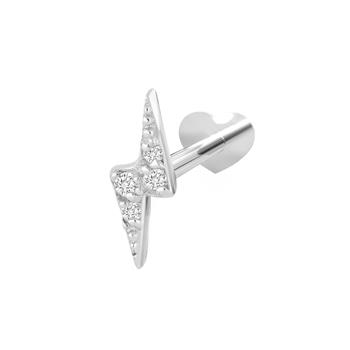 Rhd. sølv Labret-piercing m CZ  lyn PIERCE52, fra Nordahl
