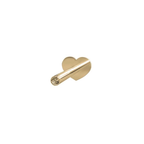 Guld labret-lås med hjerteformet bagstykke. Elegant og minimalistisk design i 14 karat.