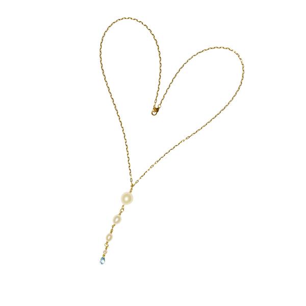 18kt halskæde med ferskvandsperler & topas 42 cm, fra San - Links of Joy