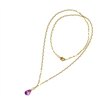 18kt halskæde med ametyst og ferskvandsperle 45 cm, fra San - Links of Joy