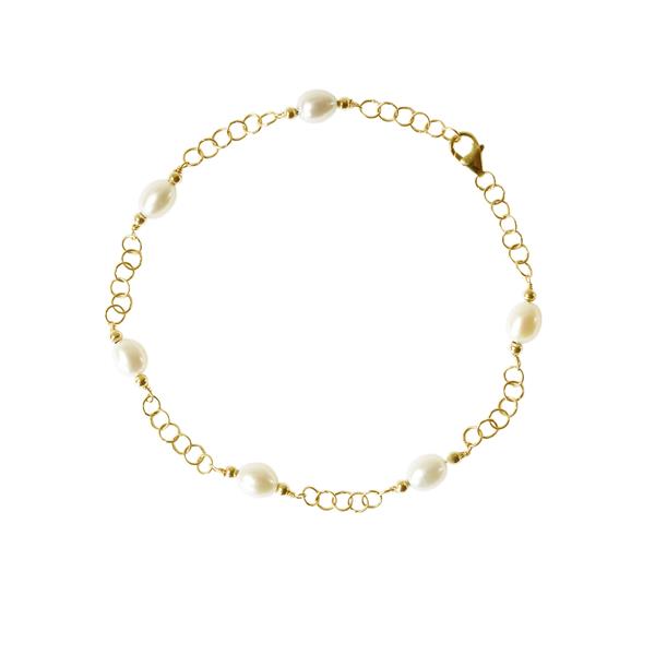 14kt armbånd & halskæde med Hvide Ferskvandsperler 45cm, fra San - Links of Joy