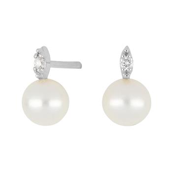 14 kt. hvidgulds ørestikker m/perle og dia. 0.044ct W/SI, fra Siersbøl