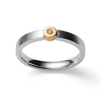 Sterling sølv Ring, delvis forgyldt. mat, brillant 0,02ct W-SI