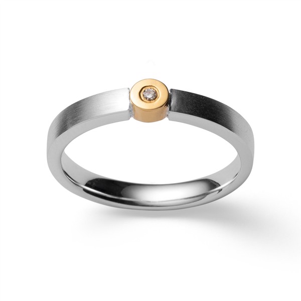 Sterling sølv Ring, delvis forgyldt. mat, brillant 0,02ct W-SI