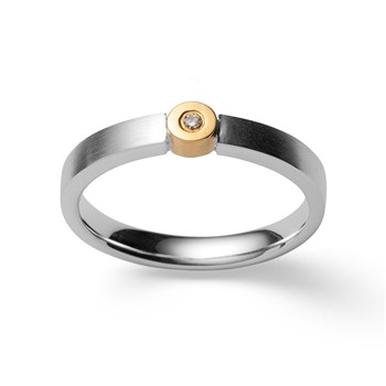 Sterling sølv Ring, delvis forgyldt. mat, brillant 0,02ct W-SI