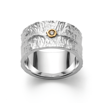Sterling sølv ring, delvis over, rhodineret. satin 0,03ct W-SI