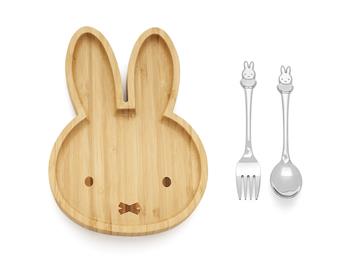 Bambusplade med Miffy + bestik, 2 stk., rustfrit stål, fra Noa Kids