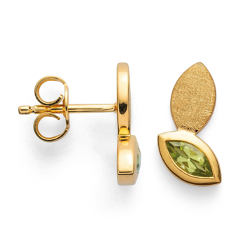 Sterling sølv Ørestikker, forgyldt børstet/blank, peridot 0,5ct