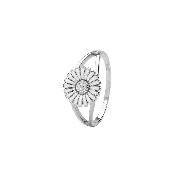 Sølv ring m/10mm marguerit hvid, fra aagaard