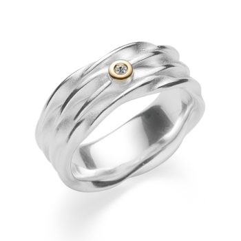 Sterling sølv Ring, forgyldt, rhodineret., tekstureret/blank, 0,015ct 