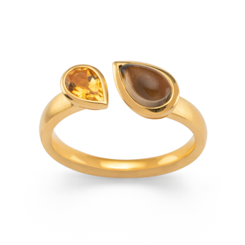 Sterling sølv Ring, mat/blank forgyldt, RQ 0,87 ct, citrin 0,41