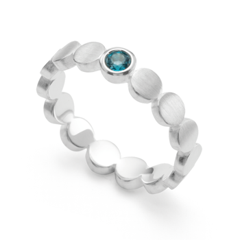 Sterling sølv Ring mat/blank, blå topas 0,14ct