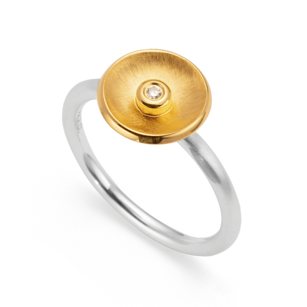 Sterling sølv Ring, delvis jfr. børstet/blank, 0,02ct