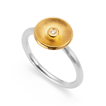 Sølv ring, delvis forgyldt med en 0,02 ct diamant