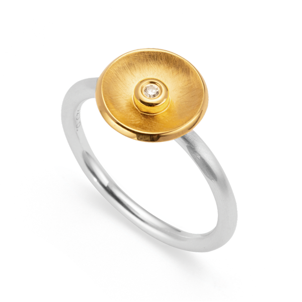 Sølv ring, delvis forgyldt med en 0,02 ct diamant